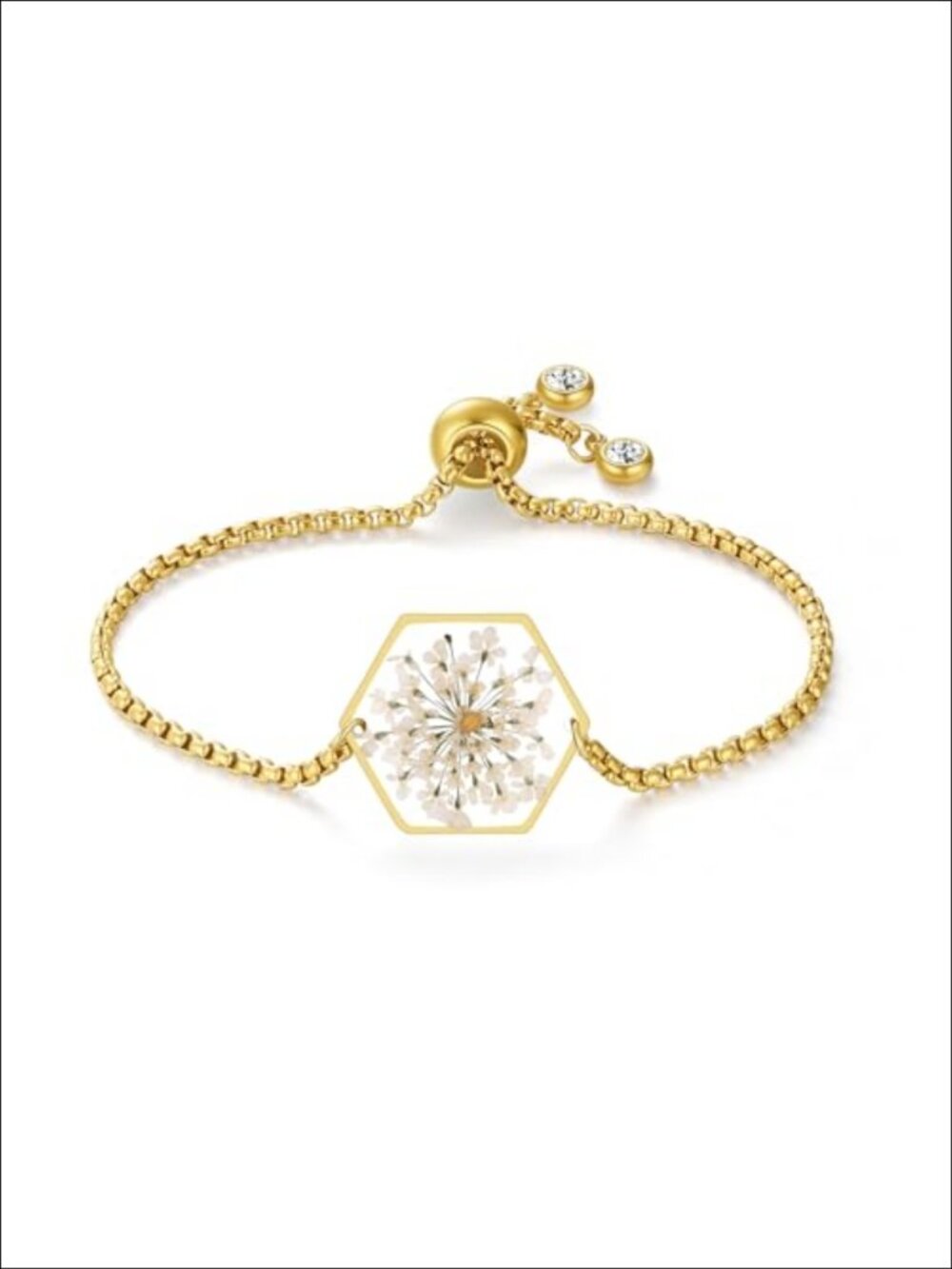 Adjustable Pressed Wildflower Charm Bracelet Gold Filled Chain Women Jewelry